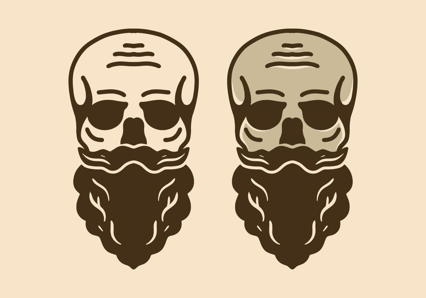 illustration vintage du crâne avec une longue moustache et une barbe vecteur