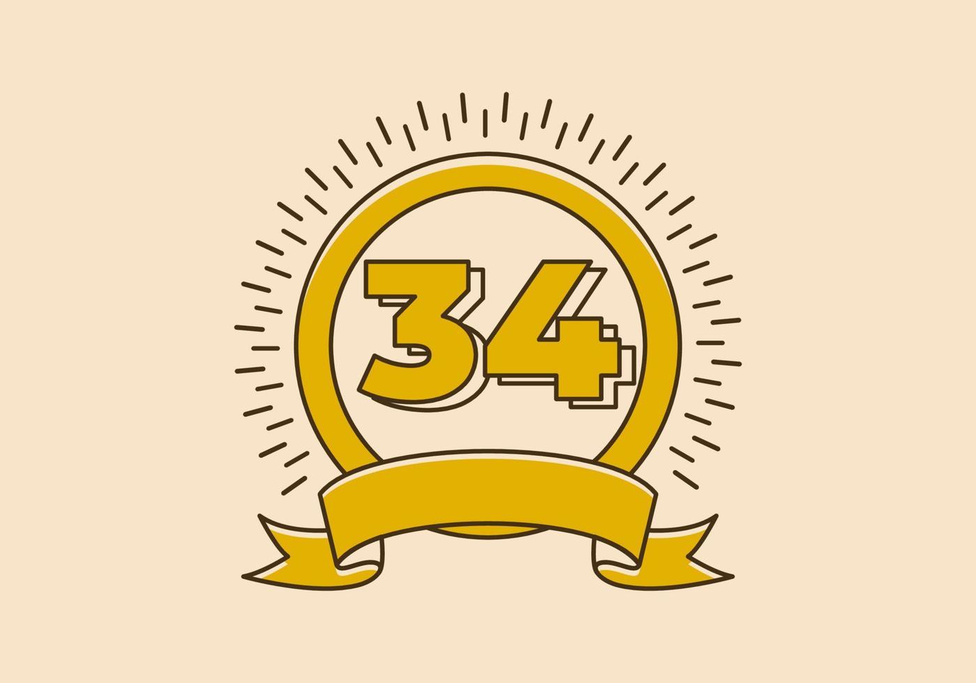 insigne de cercle jaune vintage avec le numéro 34 dessus vecteur
