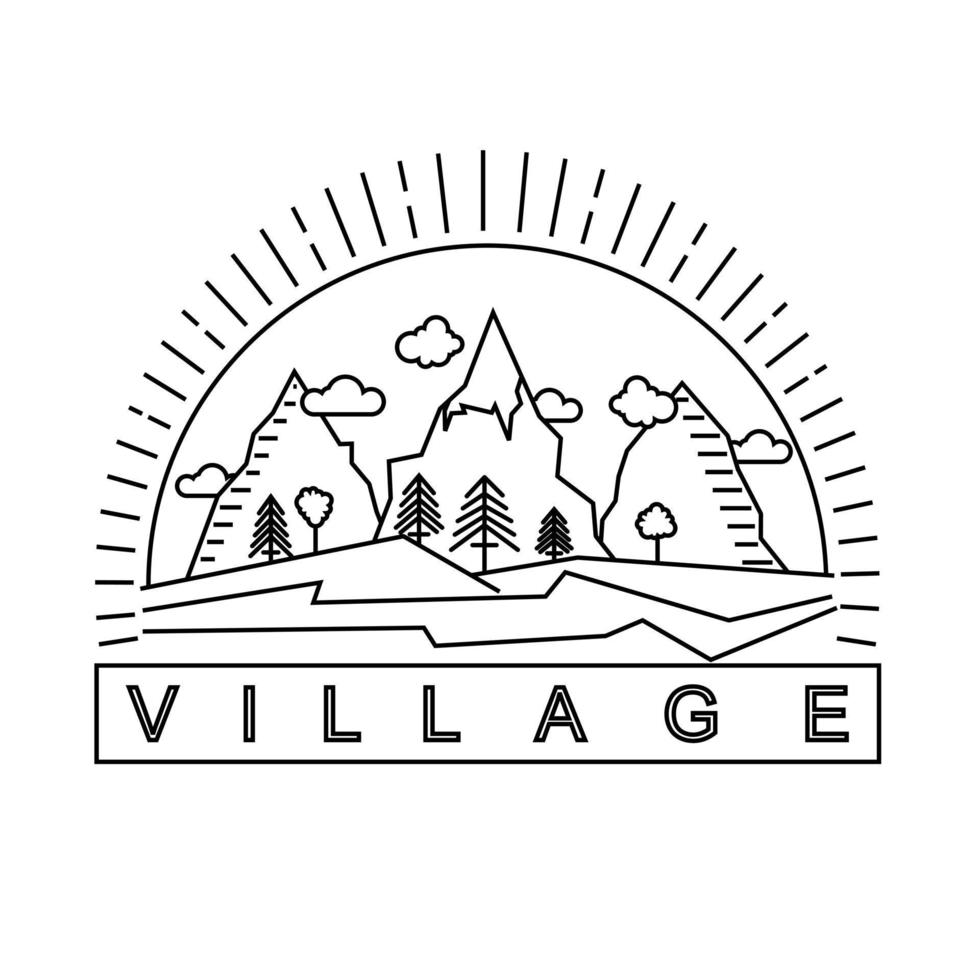 dessin au trait incroyable pour certaines montagnes et village vue image icône graphique logo design concept abstrait vecteur stock. peut être utilisé comme symbole lié aux vacances ou à l'aventure