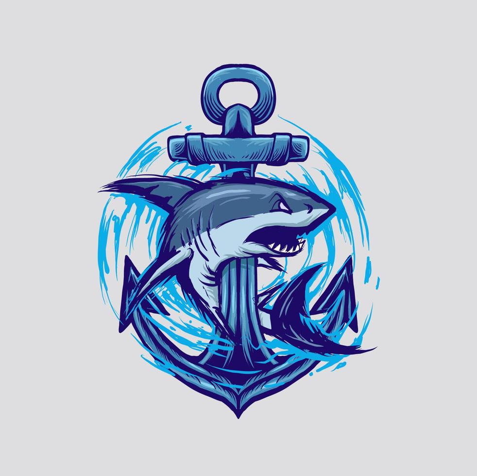 requin ancre mascotte logo illustration vectorielle vecteur