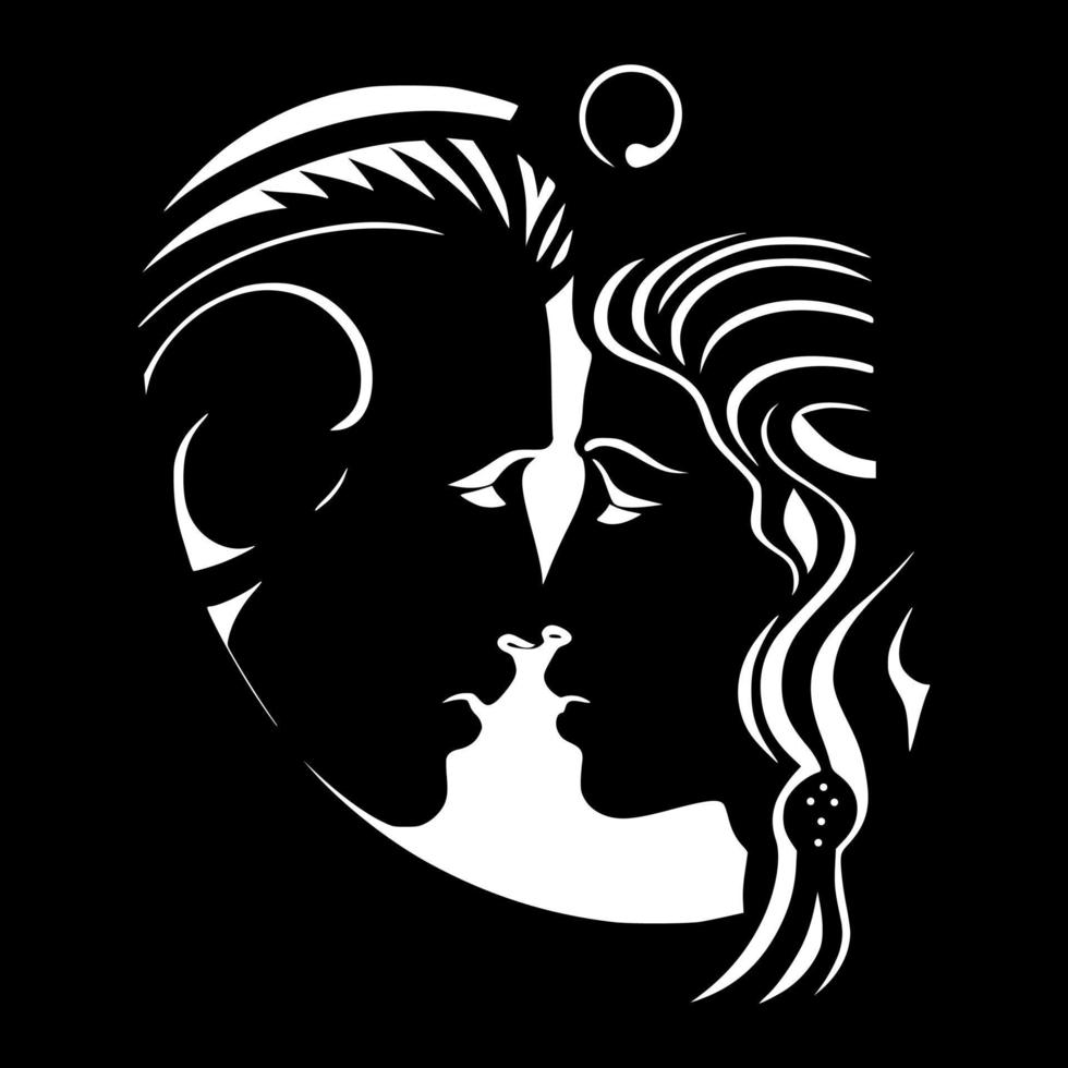 un couple amoureux - un homme et une femme qui s'embrassent. conception pour broderie, tatouage, t-shirt, emblème, sculpture sur bois, logo. vecteur