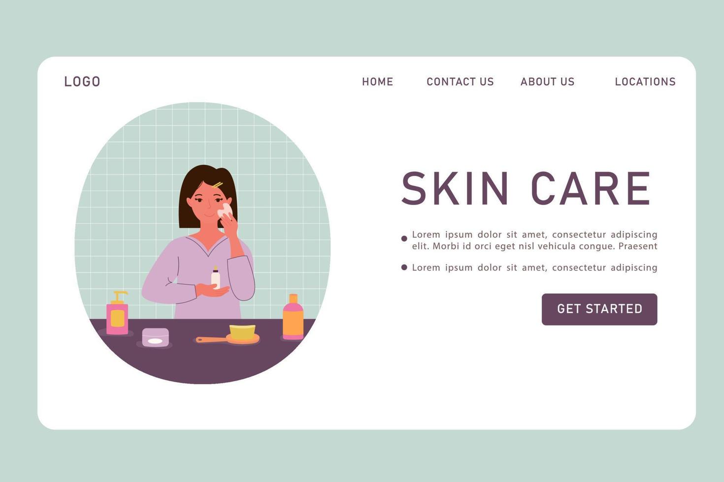 illustration de la page web des soins de la peau de la femme. routine, hygiène, cosmétique vecteur