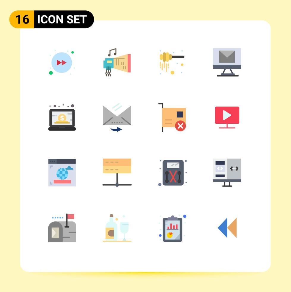 16 icônes créatives signes et symboles modernes de la louche d'entreprise pour ordinateur portable nouvelle composition modifiable pack d'éléments de conception de vecteur créatif