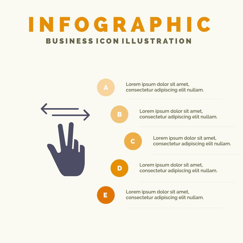 gestes main mobile toucher solide icône infographie 5 étapes présentation arrière-plan vecteur