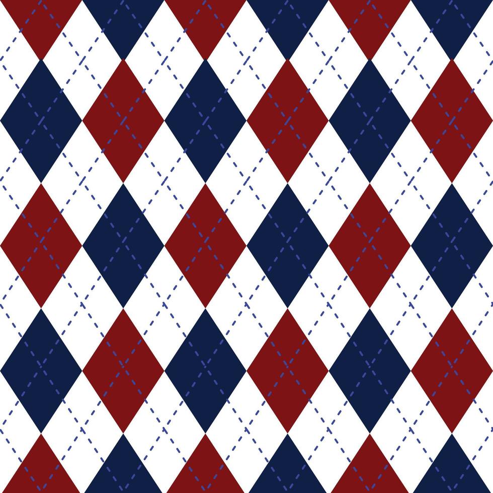 motif géométrique fond argyle rouge, bleu marine et blanc avec ligne. vecteur