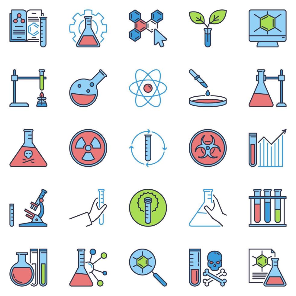 icônes colorées de chimie - ensemble de signes créatifs vectoriels de laboratoire chimique vecteur