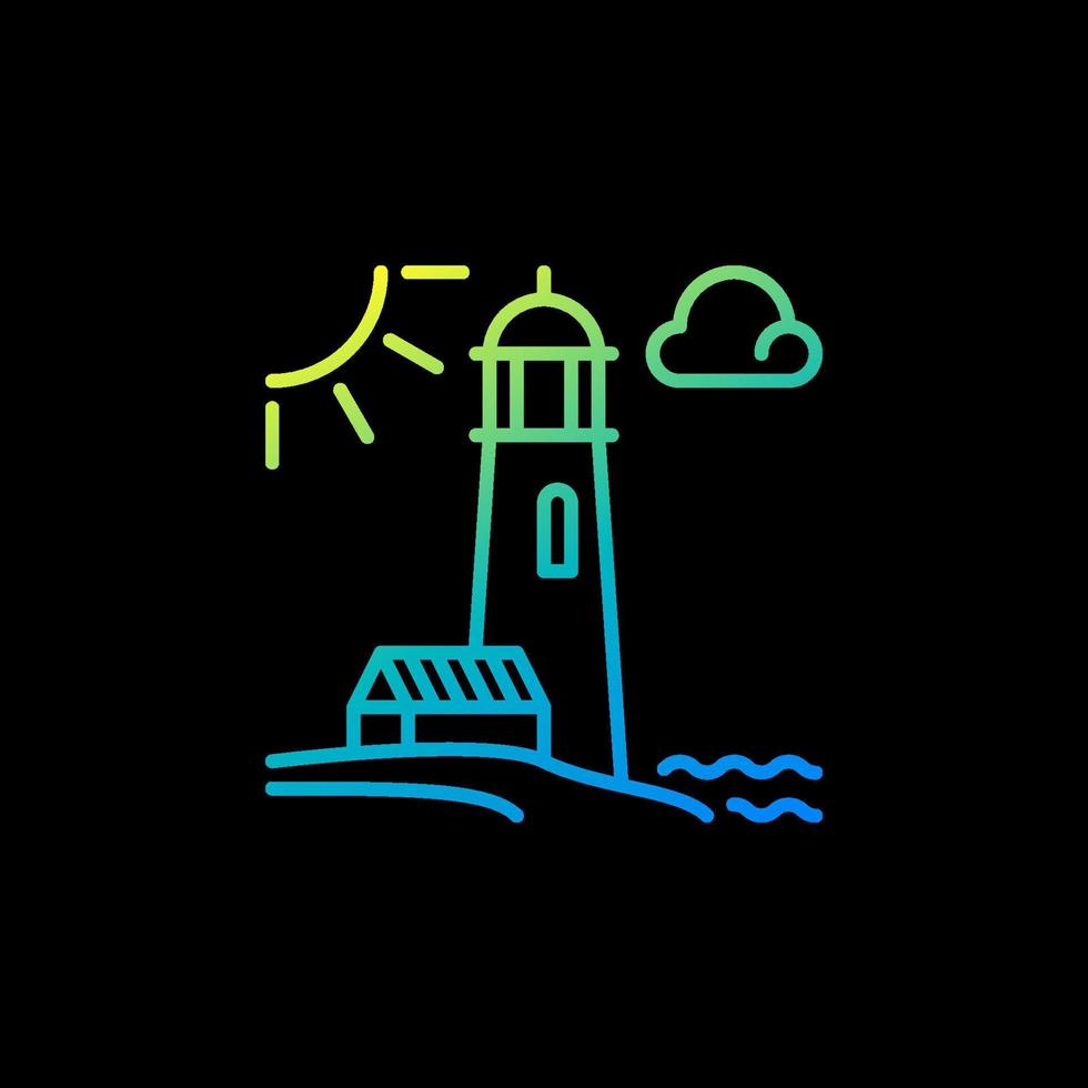 phare sur la côte avec icône linéaire colorée vecteur soleil