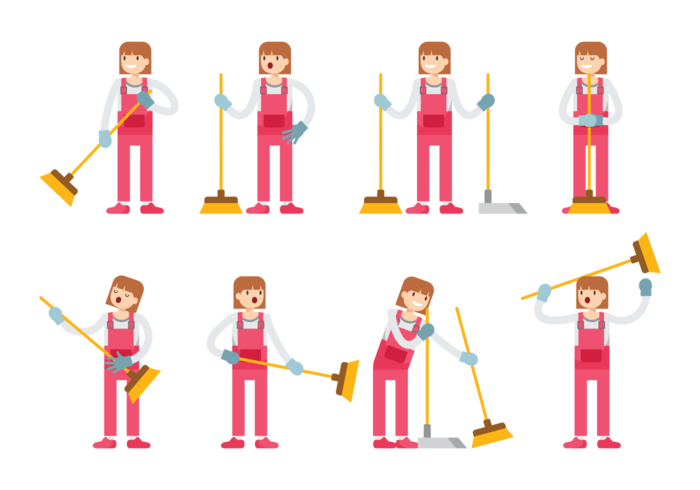 Girl Sweeps cartoon vector