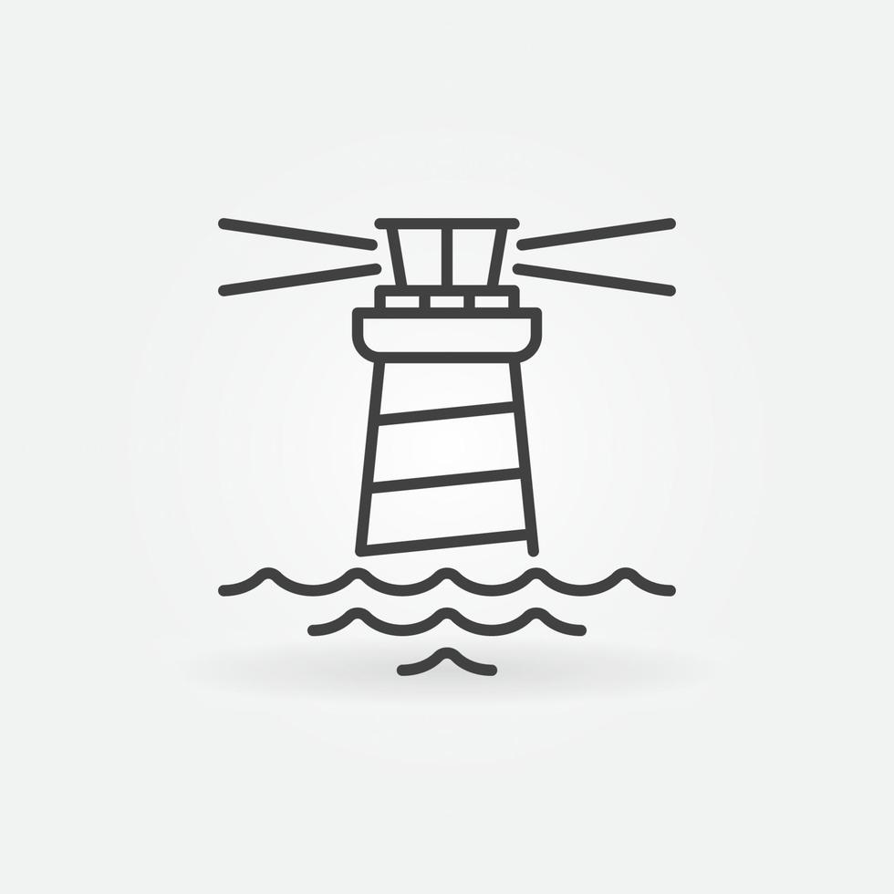 phare de vecteur avec icône ou signe de concept de fine ligne de vagues