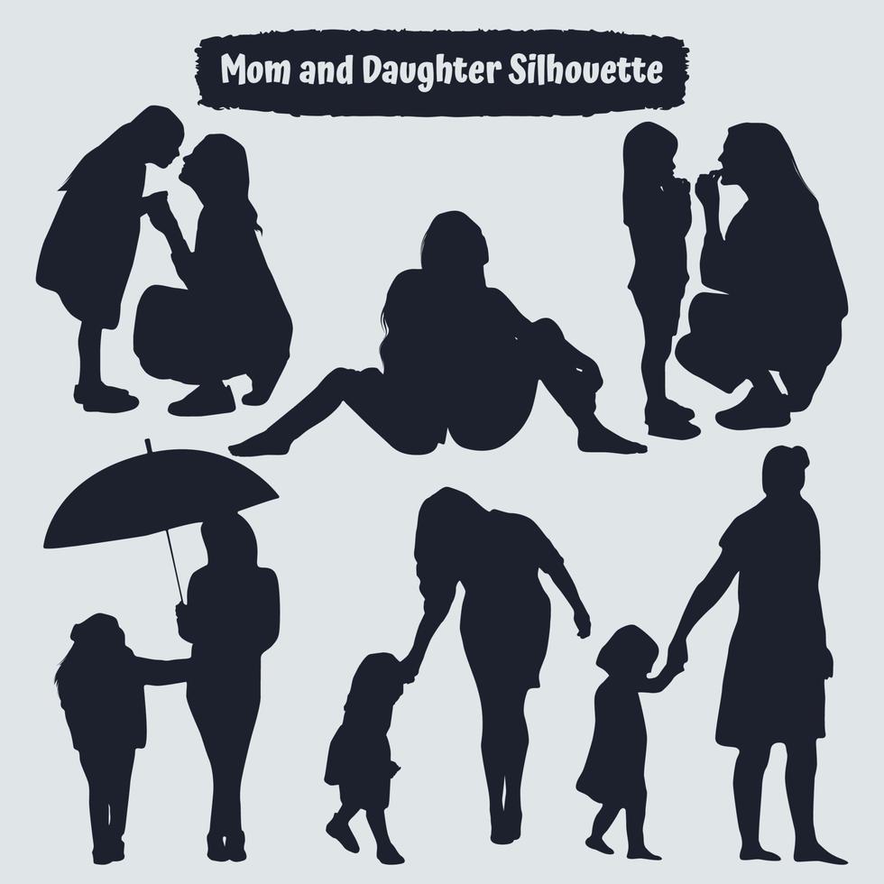 collection de silhouettes de maman et de fille dans différentes poses vecteur