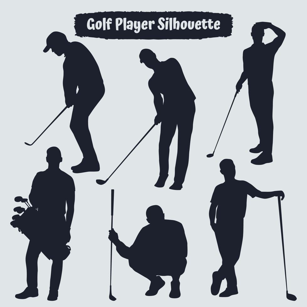 collection de silhouettes masculines de joueurs de golf dans différentes poses vecteur