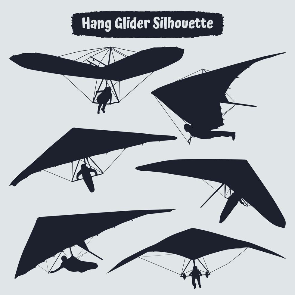 silhouettes noires deltaplane ou parachute parachutisme vecteur