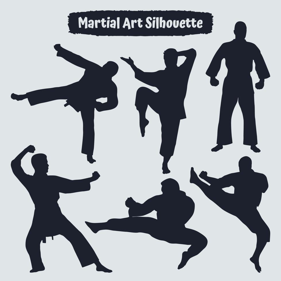 collection de silhouettes d'arts martiaux dans différentes poses vecteur