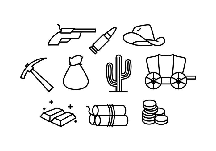 Wild West et Gold Rush Line Icon Vector