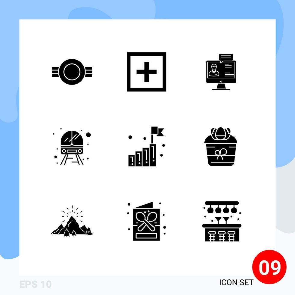 ensemble de 9 glyphes solides vectoriels sur la grille pour la réunion de questions en ligne de service consultant des éléments de conception vectoriels modifiables vecteur