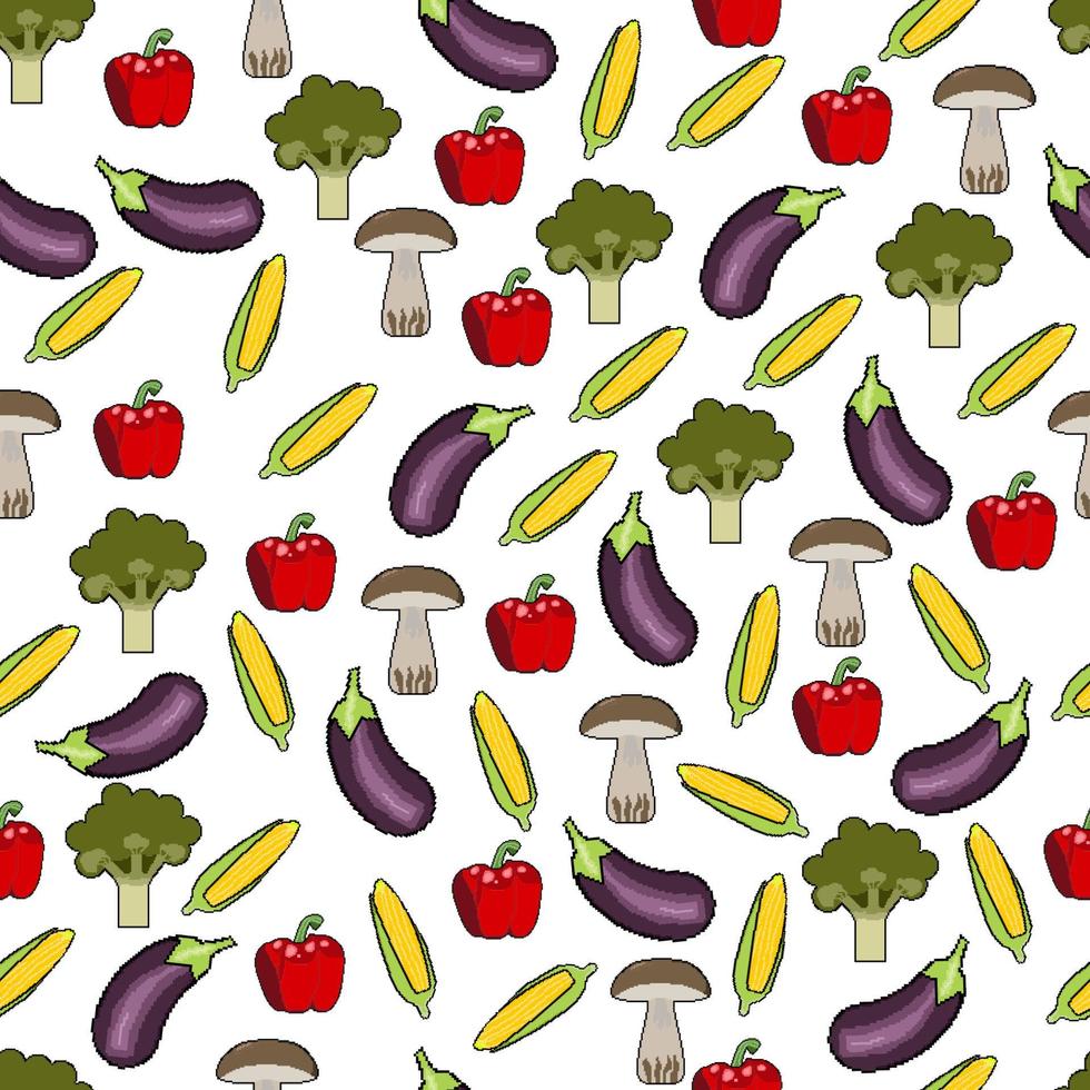 motif de pixels d'icônes de légumes pour une bonne nutrition sur fond blanc vecteur