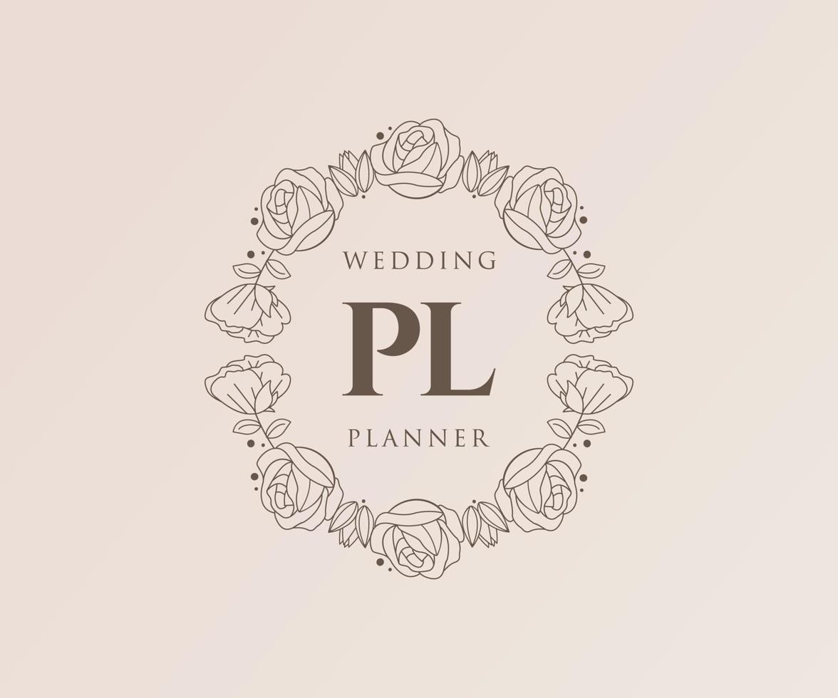 pl initiales lettre mariage monogramme logos collection, modèles minimalistes et floraux modernes dessinés à la main pour cartes d'invitation, réservez la date, identité élégante pour restaurant, boutique, café en image vectorielle vecteur