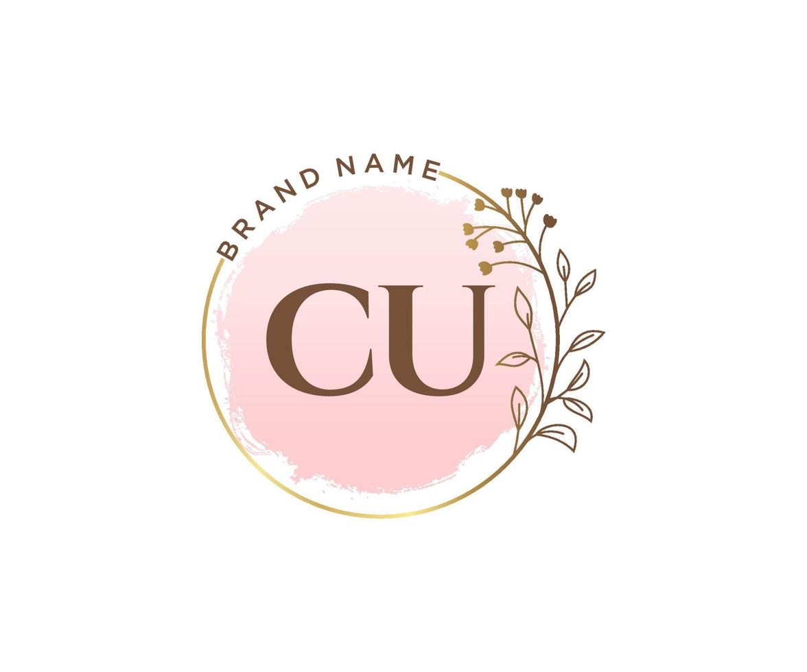 initiale cu logo féminin. utilisable pour les logos nature, salon, spa, cosmétique et beauté. élément de modèle de conception de logo vectoriel plat.
