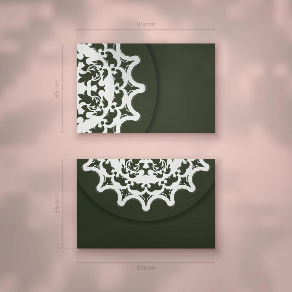 carte de visite de couleur vert foncé avec un motif mandala blanc pour vos contacts. vecteur