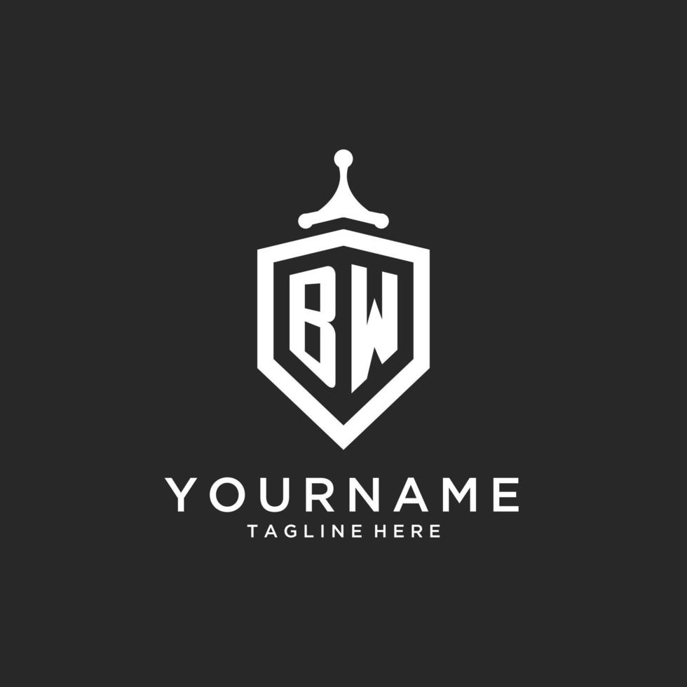 initiale du logo monogramme bw avec un design en forme de bouclier vecteur