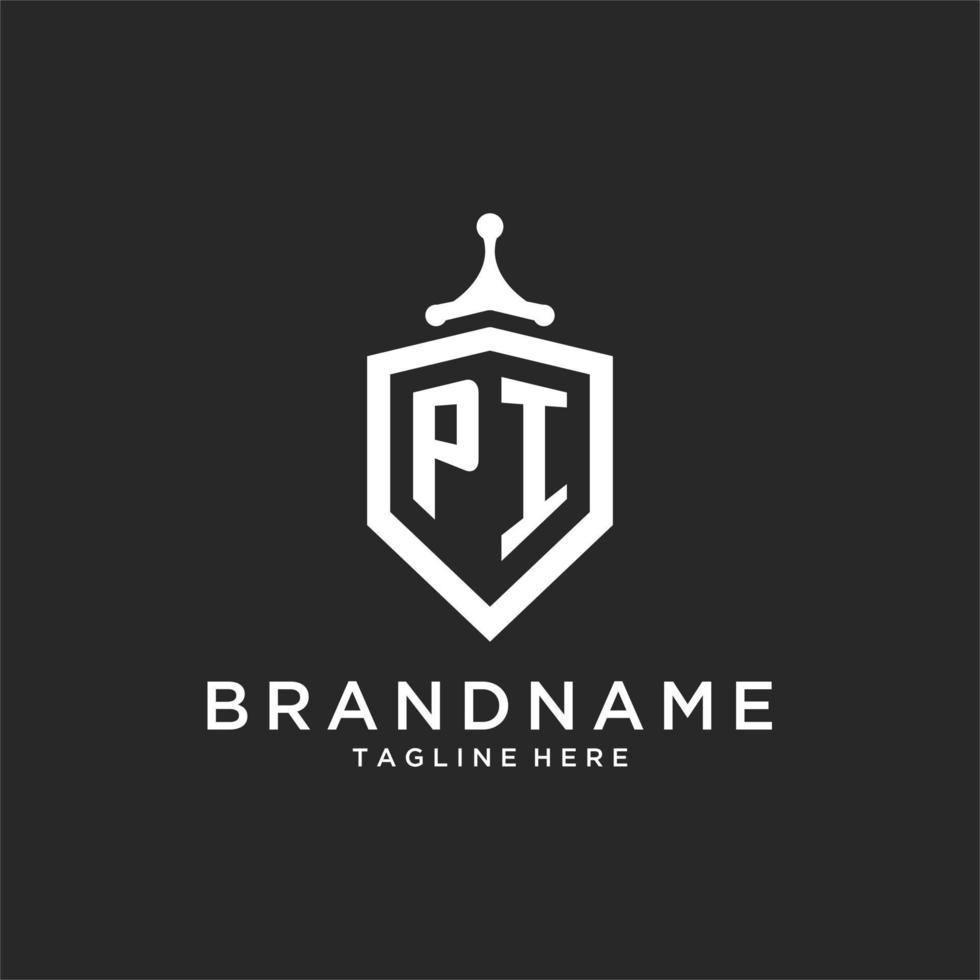 initiale du logo monogramme pi avec un design en forme de bouclier vecteur