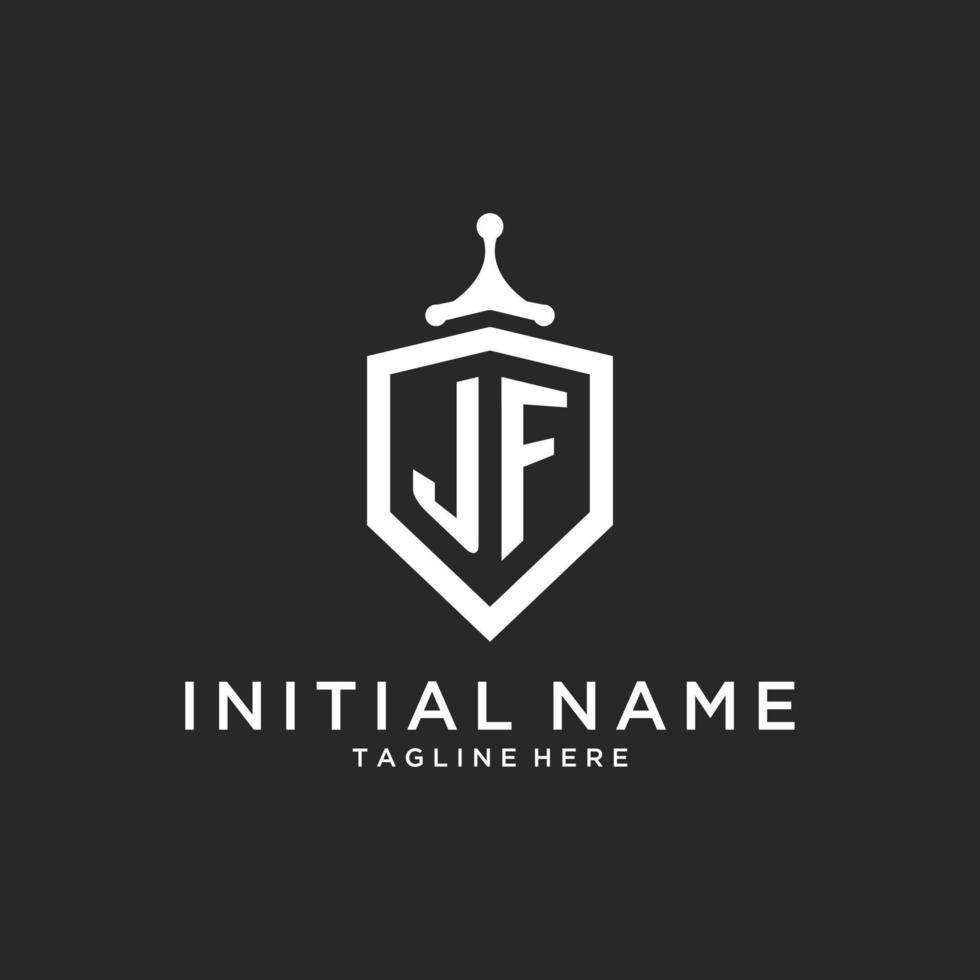 initiale du logo monogramme jf avec un design en forme de bouclier vecteur