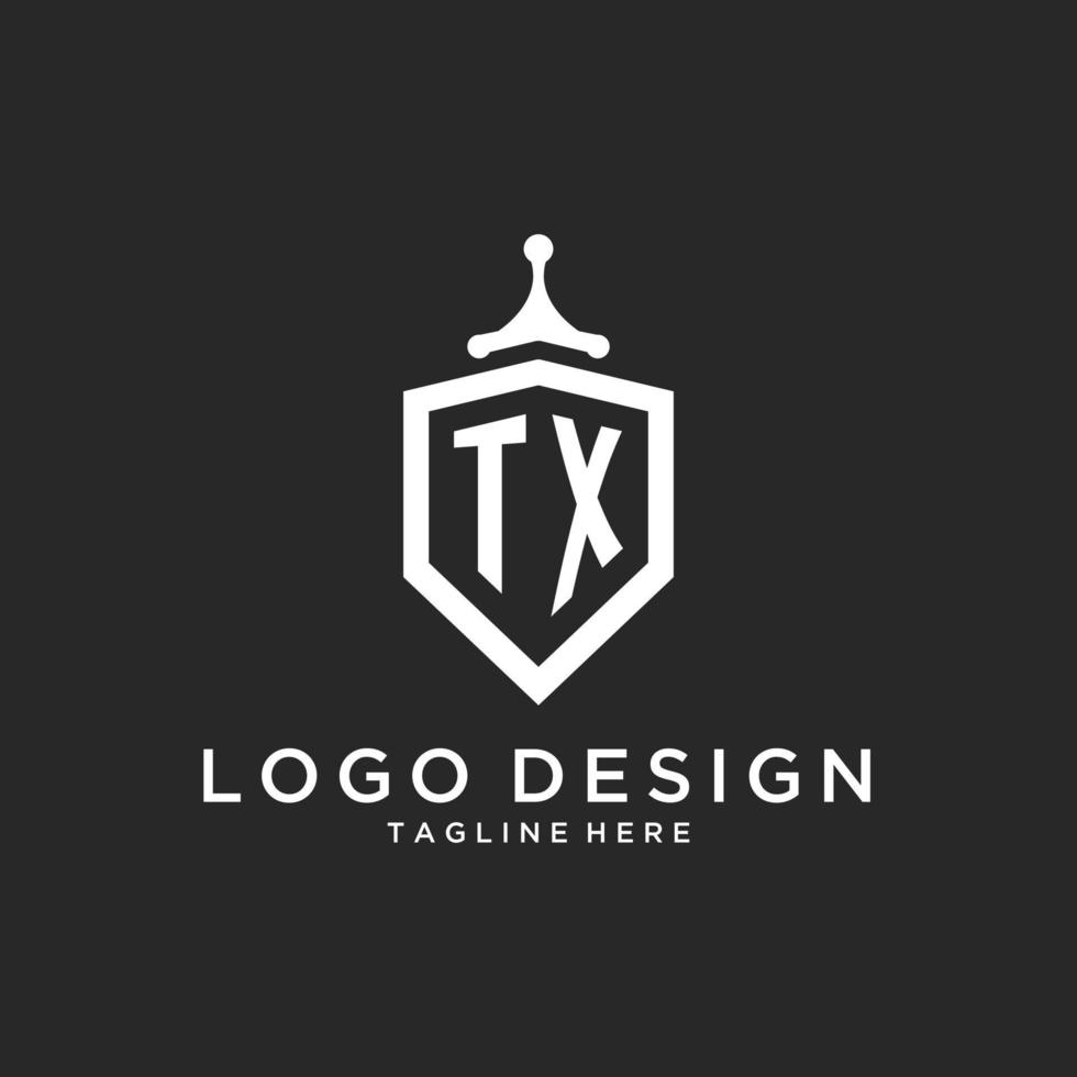 initiale du logo monogramme tx avec un design en forme de bouclier vecteur