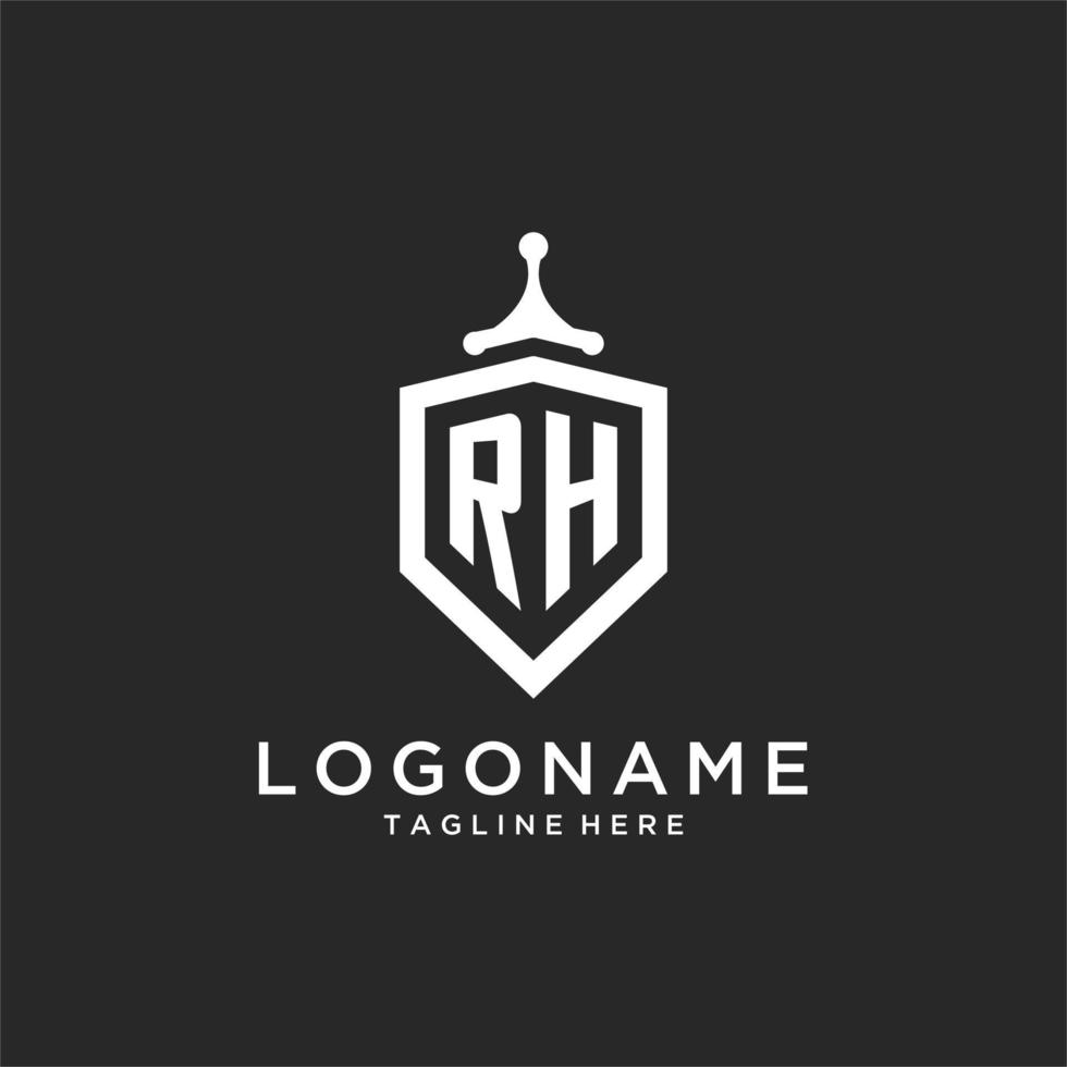 initiale du logo monogramme rh avec un design en forme de bouclier vecteur