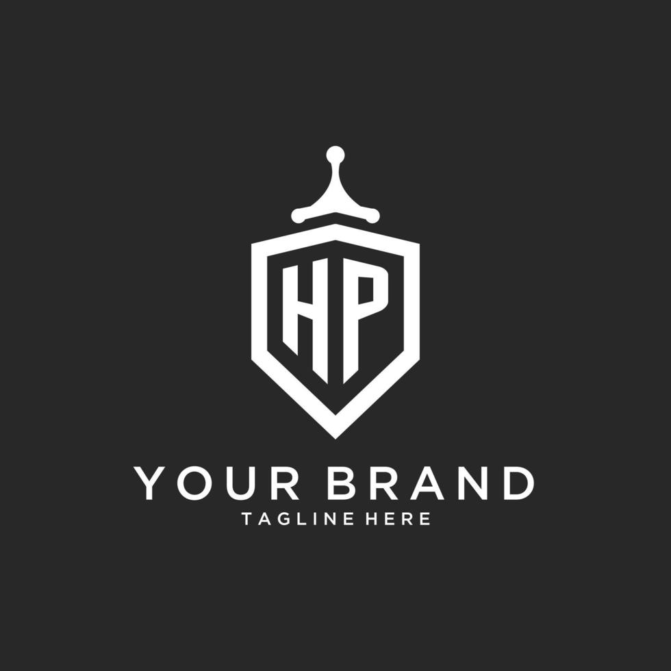 initiale du logo monogramme hp avec conception en forme de bouclier vecteur