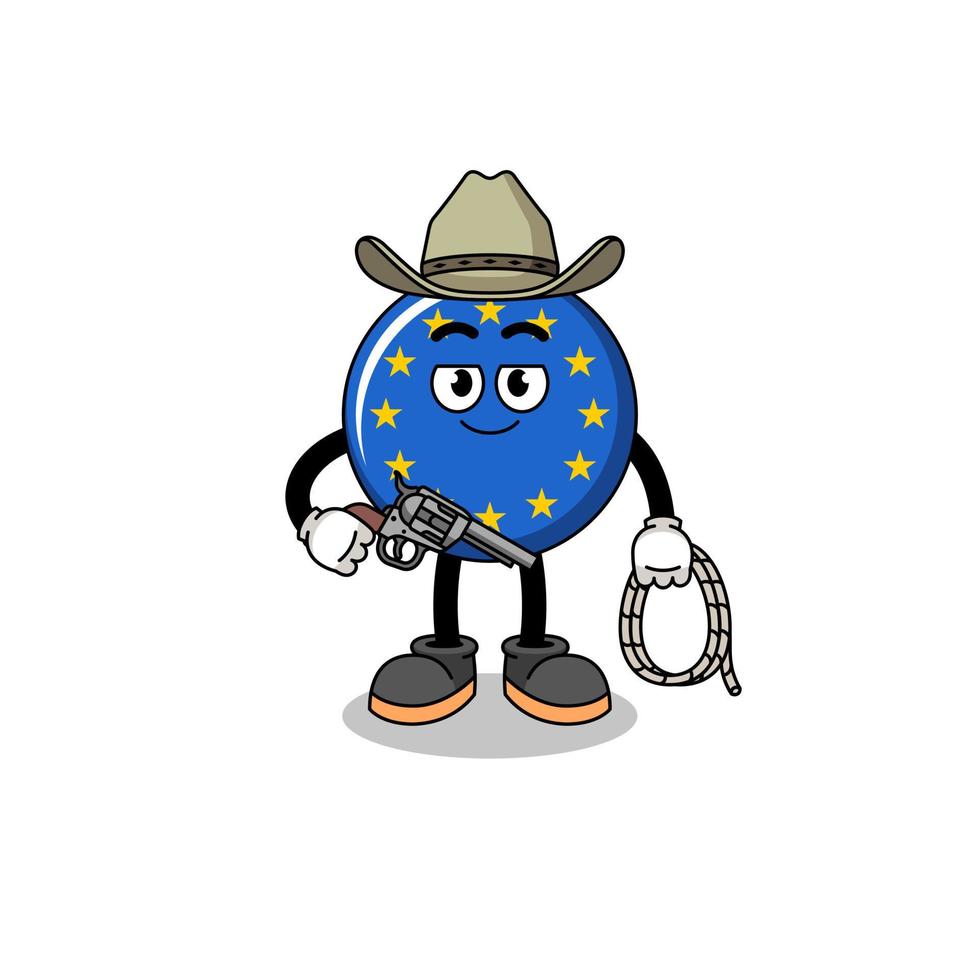 mascotte de personnage du drapeau de l'europe en tant que cow-boy vecteur