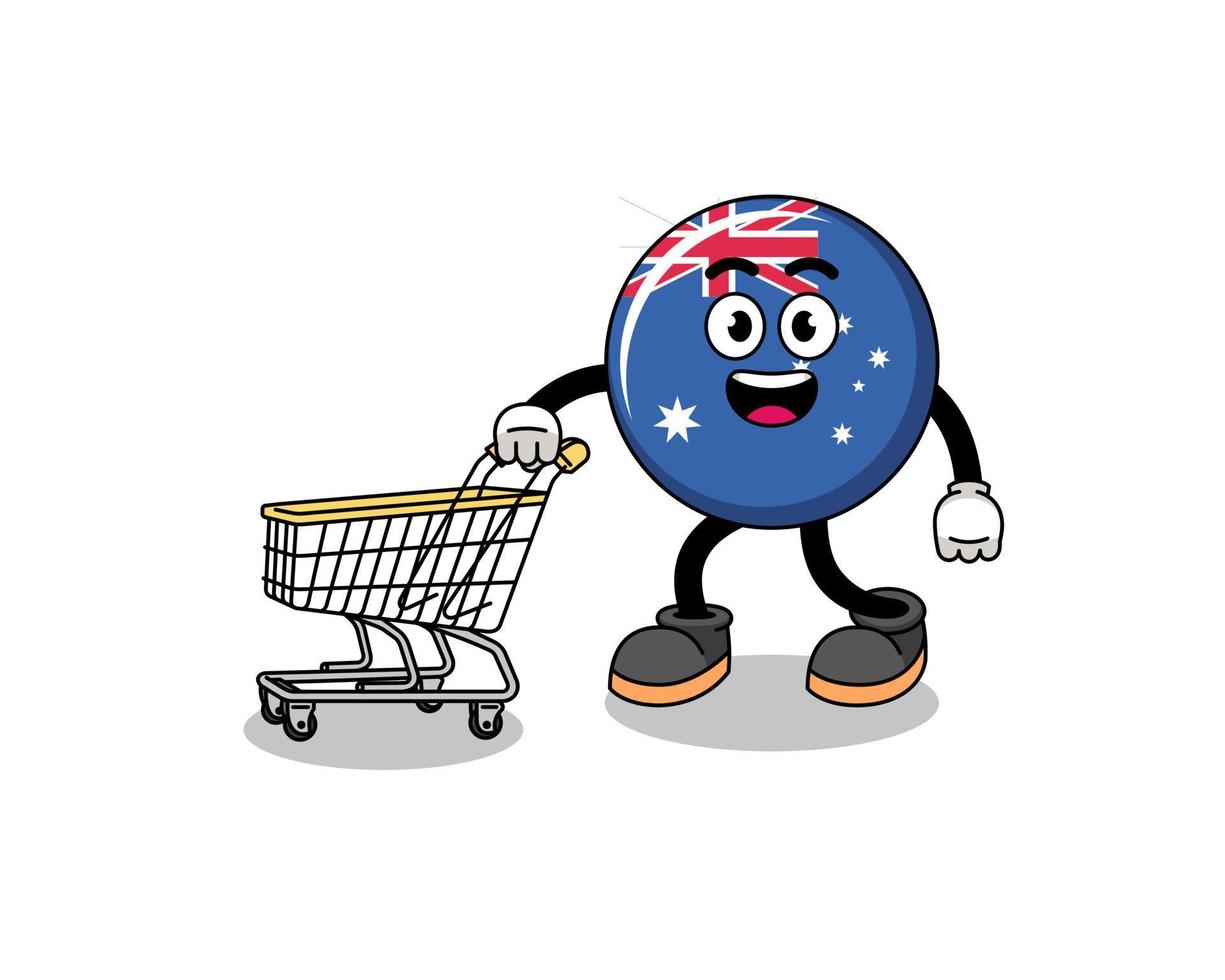 dessin animé du drapeau australien tenant un caddie vecteur