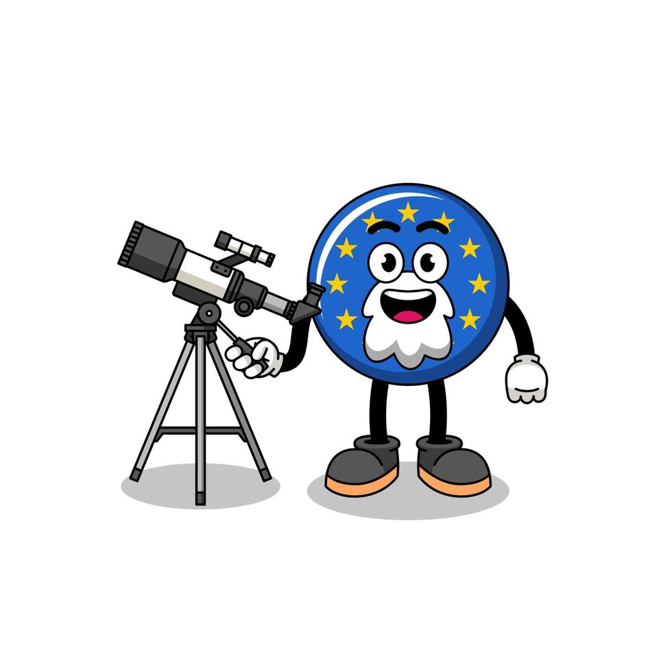 illustration de la mascotte du drapeau de l'europe en tant qu'astronome vecteur