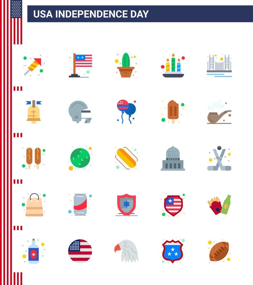 groupe de 25 appartements pour le jour de l'indépendance des états-unis d'amérique tels que le golden bridge cactus light candle modifiable usa day vector design elements