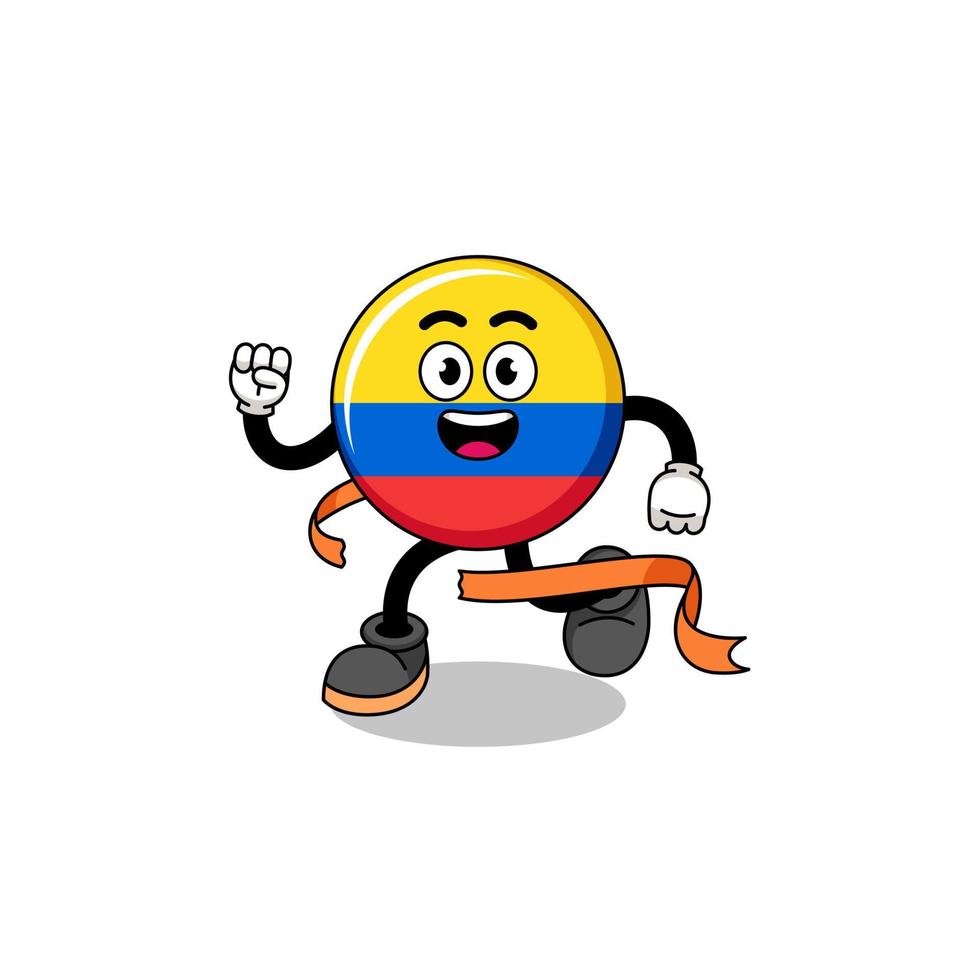 caricature de mascotte du drapeau de la colombie en cours d'exécution sur la ligne d'arrivée vecteur