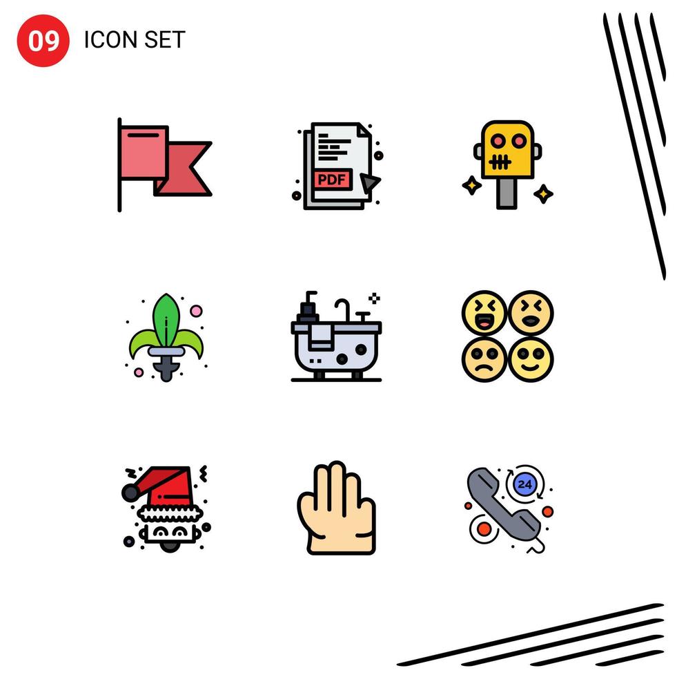 9 signes universels de couleur plate fillline symboles d'emojis bain robot salle de bain épée éléments de conception vectoriels modifiables vecteur
