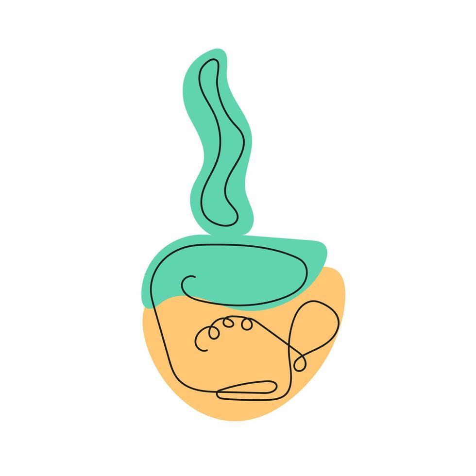 tasse de boisson chaude avec un motif sur fond vert-orange en technique lineart vecteur