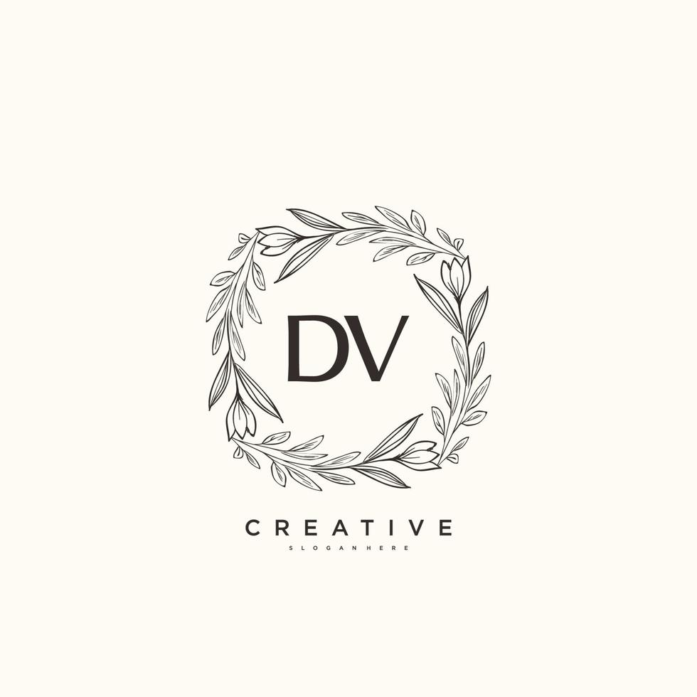 art du logo initial vectoriel de beauté dv, logo manuscrit de la signature initiale, mariage, mode, bijoux, boutique, floral et botanique avec modèle créatif pour toute entreprise ou entreprise.