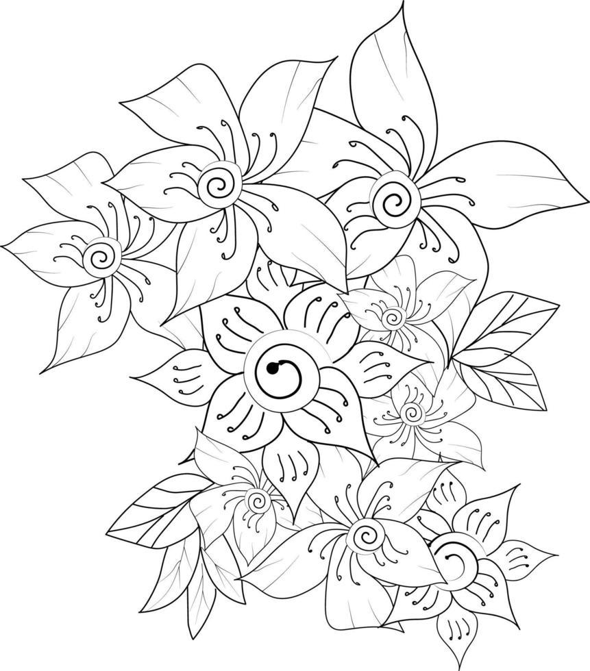 fleur draing vecteur illustratrion illustration dessinée à la main artistique, page de coloriage de simplicité isolée sur fond blanc.