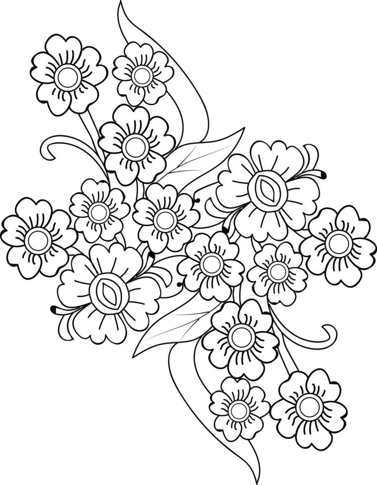 fleurs sauvages, sur l'art du doodle, illustrations dessinées à la main de croquis de vecteur de page à colorier et bel élément.