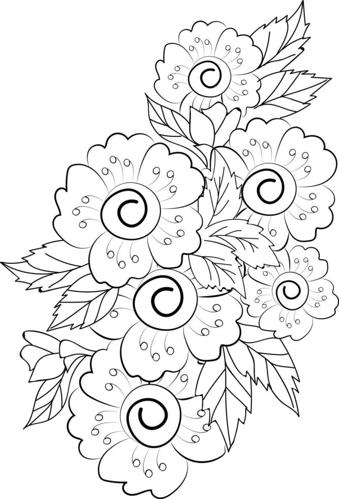 fleurs sauvages, sur l'art du doodle, illustrations dessinées à la main de croquis de vecteur de page à colorier et bel élément.