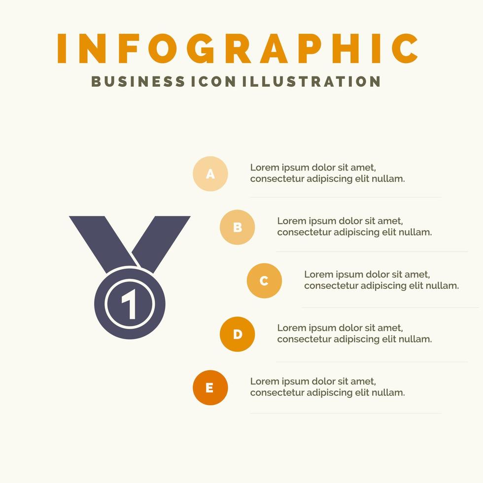 gagnant atteindre prix chef médaille ruban gagner solide icône infographie 5 étapes présentation fond vecteur