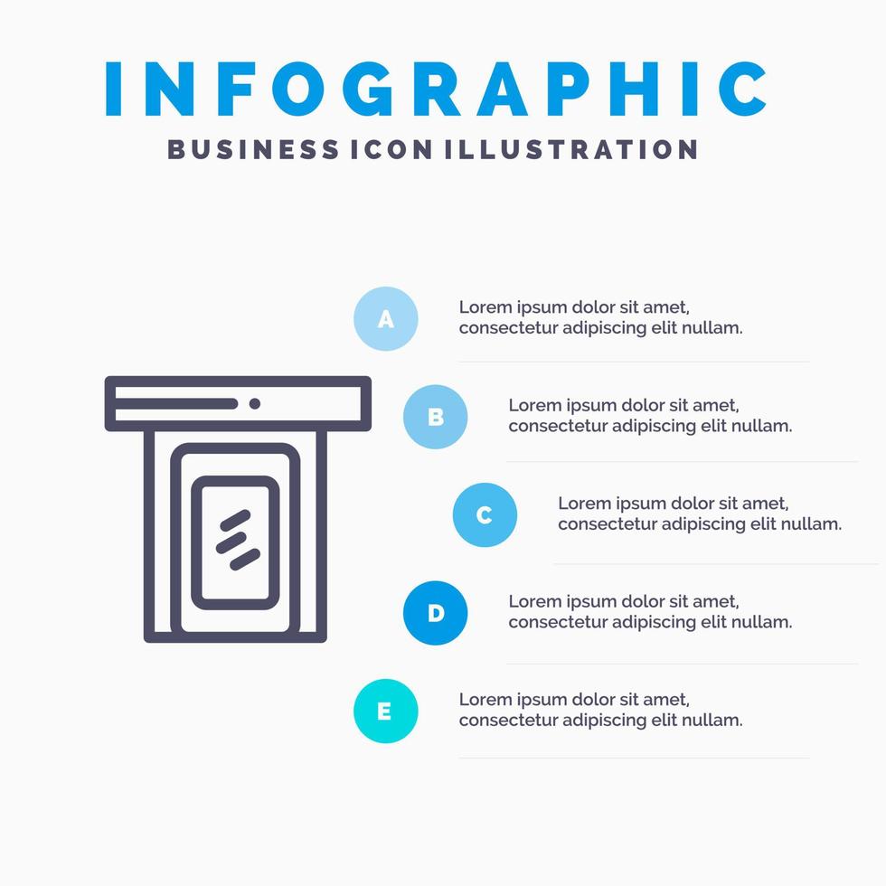 icône de ligne maison porte nuage pluvieux avec 5 étapes présentation infographie fond vecteur