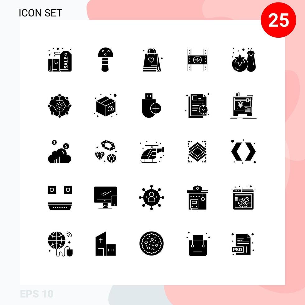 ensemble de 25 symboles d'icônes d'interface utilisateur modernes signes pour faire du shopping argent film budget éléments de conception vectoriels modifiables vecteur