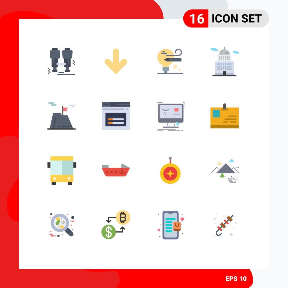 groupe de 16 signes et symboles de couleurs plates pour le succès drapeau ampoule musée bâtiment modifiable pack d'éléments de conception de vecteur créatif