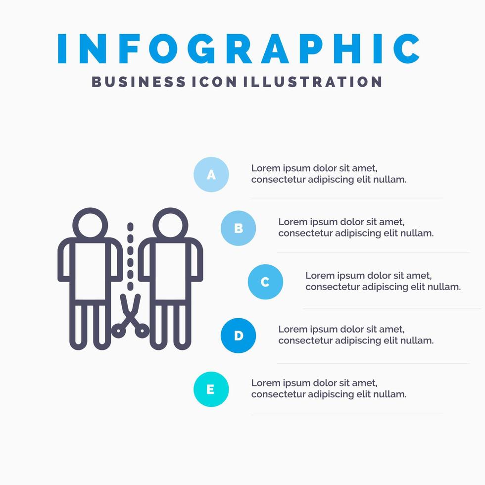 connaissances familiales esprit personnes partagées ligne icône avec 5 étapes présentation infographie arrière-plan vecteur