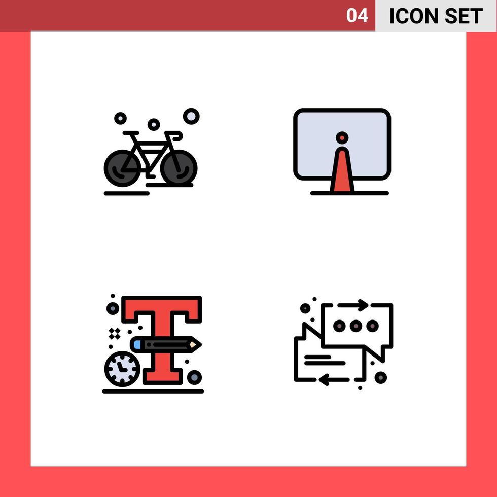 interface utilisateur pack de 4 couleurs plates de base remplies d'éléments de conception vectoriels modifiables de logo d'ordinateur de sport de moniteur de vélo vecteur