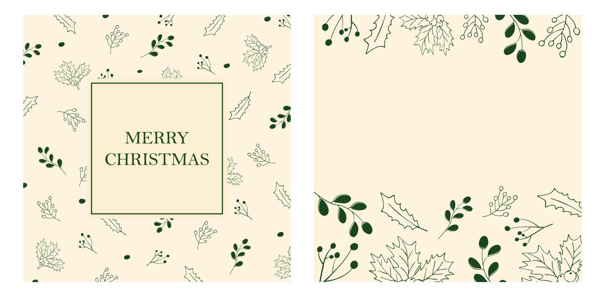 joyeux Noël. modèles de cartes postales de noël pour les entreprises. à décor de feuilles. illustration vectorielle. pour impression. vecteur