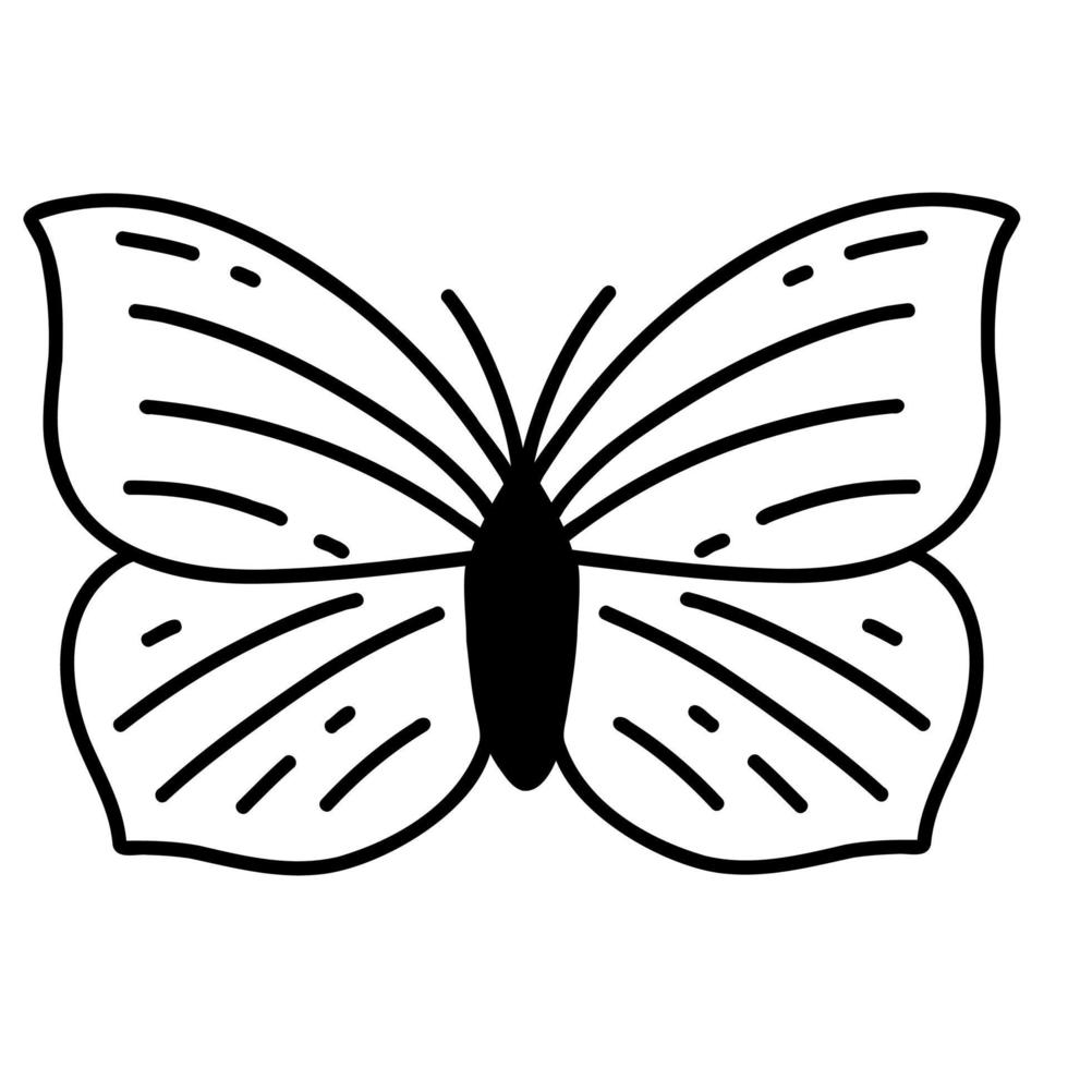 papillon doodle dessiné à la main. illustration de croquis de vecteur, art de contour noir d'insecte pour la conception web, icône, impression, coloriage vecteur