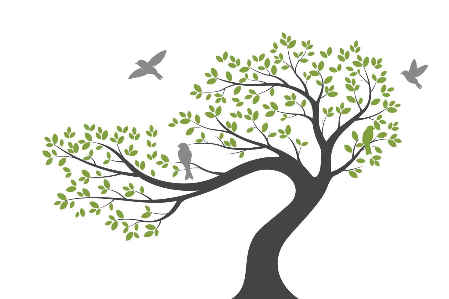 concept de décoration murale arbre. oiseau sur branche décoration murale design autocollant illustration vectorielle vecteur