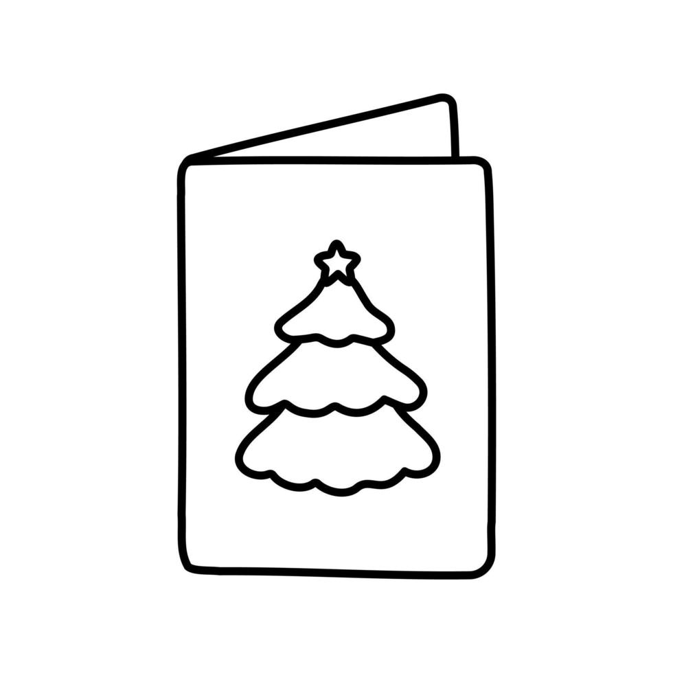 carte-cadeau de nouvel an et de noël dessinée à la main avec sapin. doodle pour cartes de vœux, affiches, autocollants et design saisonnier. vecteur